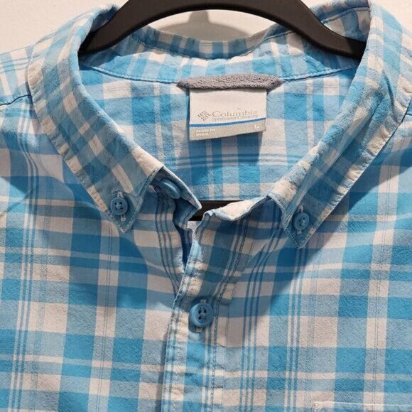Columbia Mens Blue Plaid Short-Sleeve Button-Up Shirt Size L - Picture 4 of 10